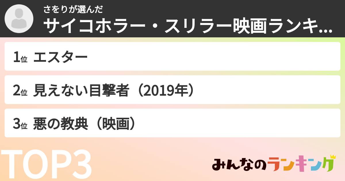 さをりさんの「サイコホラー・スリラー映画ランキング」