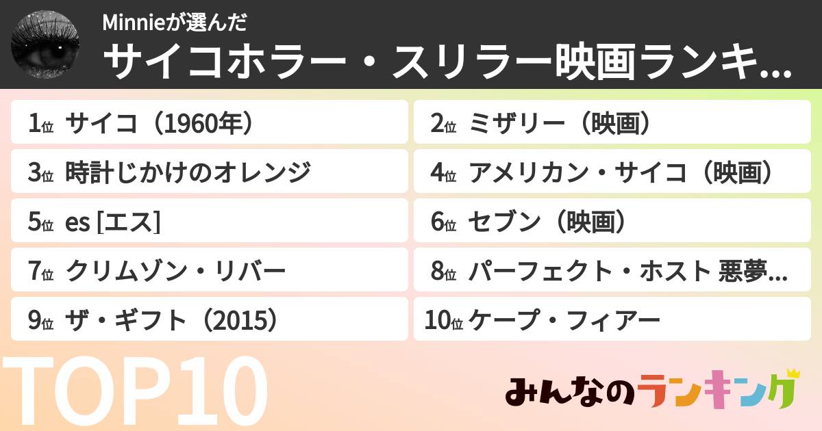 Minnieさんの「サイコホラー・スリラー映画ランキング」
