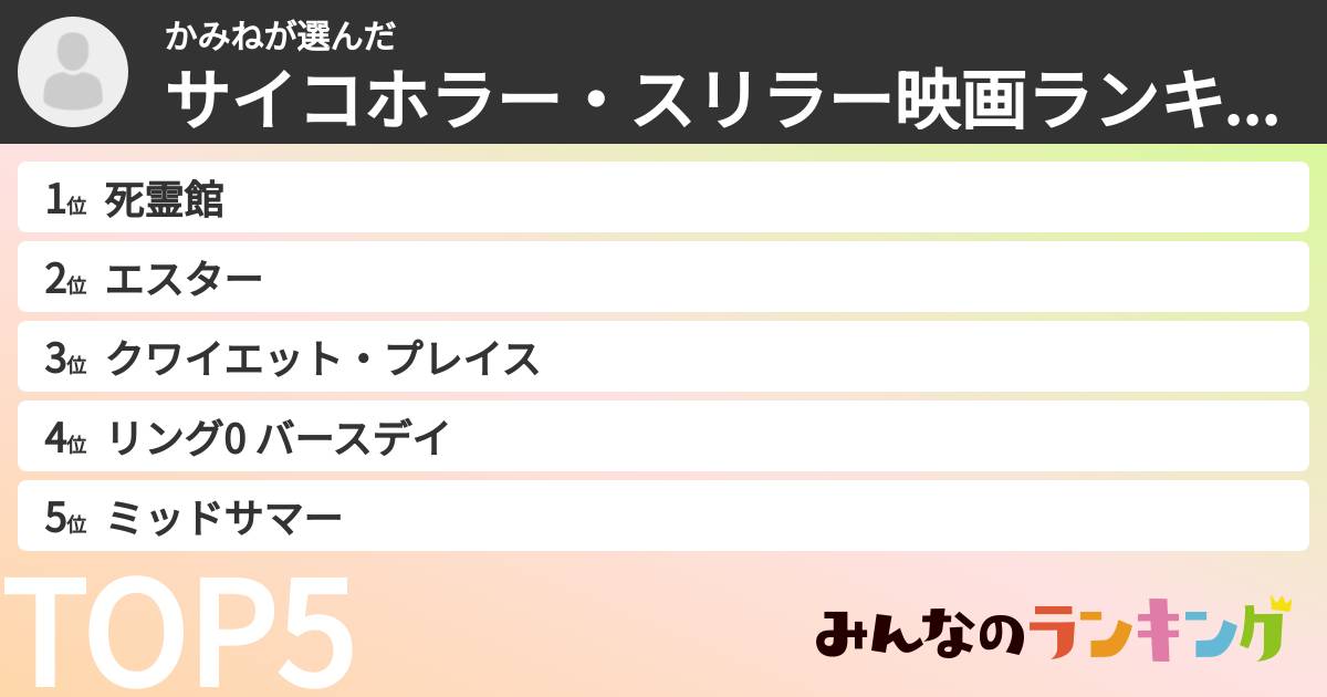 かみねさんの「サイコホラー・スリラー映画ランキング」