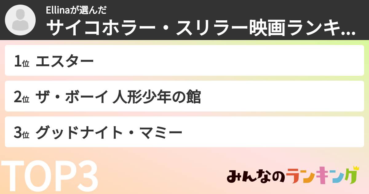 Ellinaさんの「サイコホラー・スリラー映画ランキング」