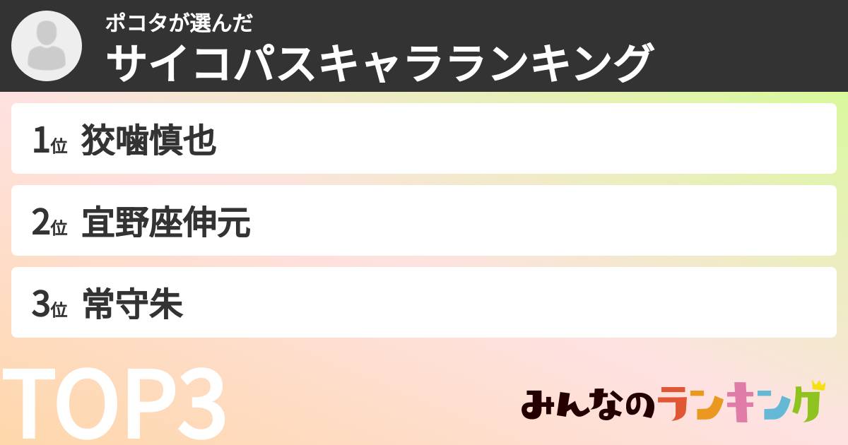 ポコタさんの「サイコパスキャラランキング」