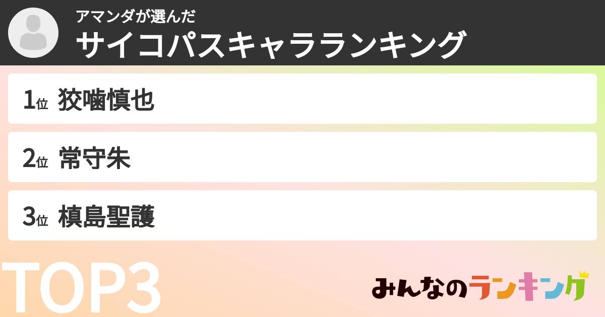 アマンダさんの「サイコパスキャラランキング」