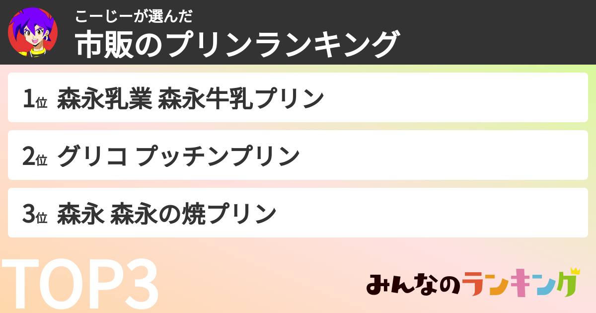 こーじーさんの「市販のプリンランキング」