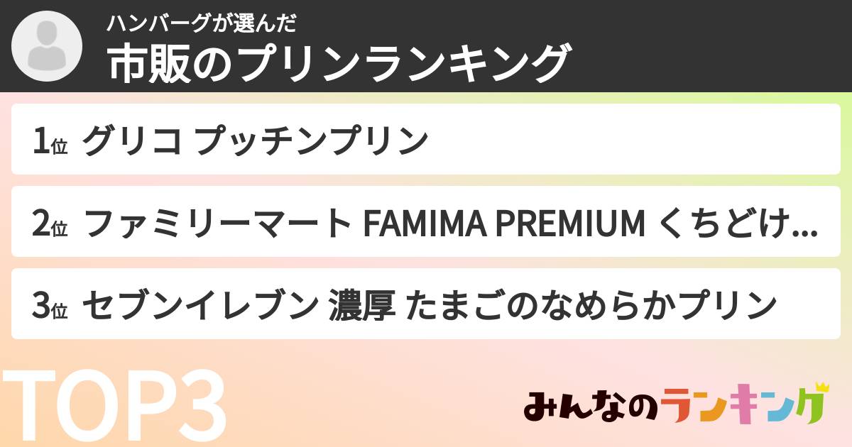 ハンバーグさんの「市販のプリンランキング」