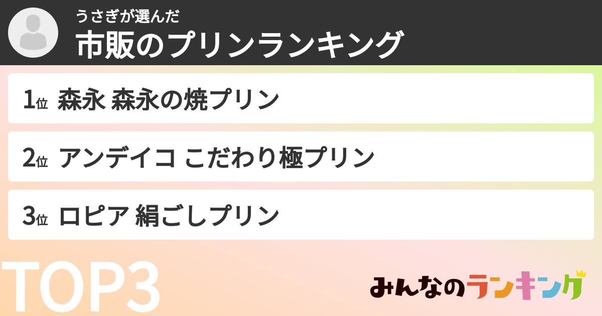 うさぎさんの「市販のプリンランキング」