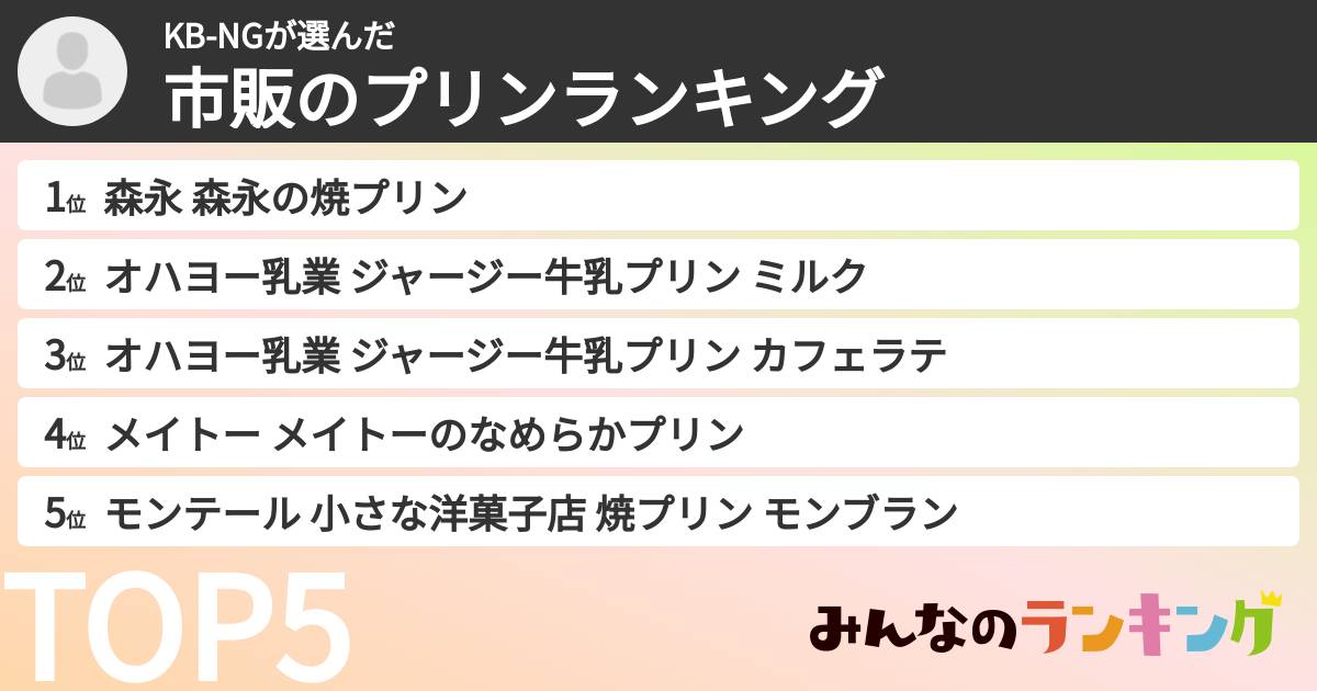 KB-NGさんの「市販のプリンランキング」