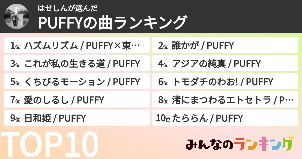 はせしんさんの「PUFFYの曲ランキング」
