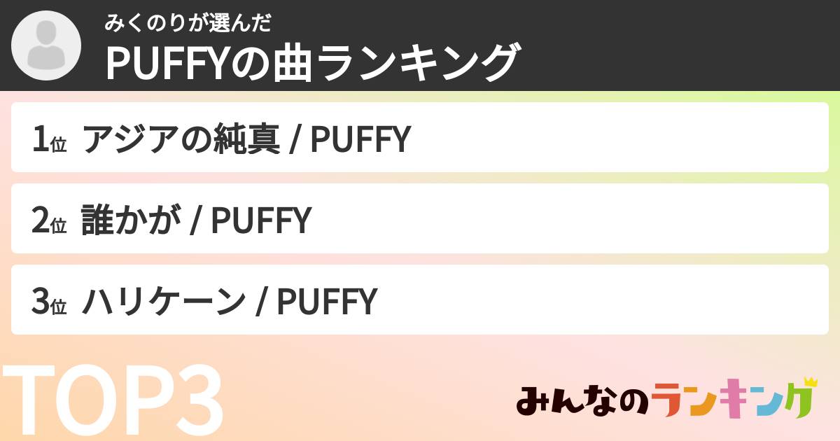みくのりさんの「PUFFYの曲ランキング」