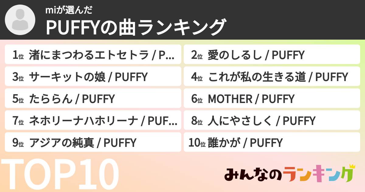 miさんの「PUFFYの曲ランキング」