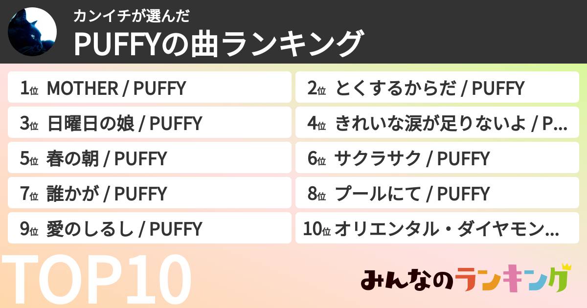 カンイチさんの「PUFFYの曲ランキング」