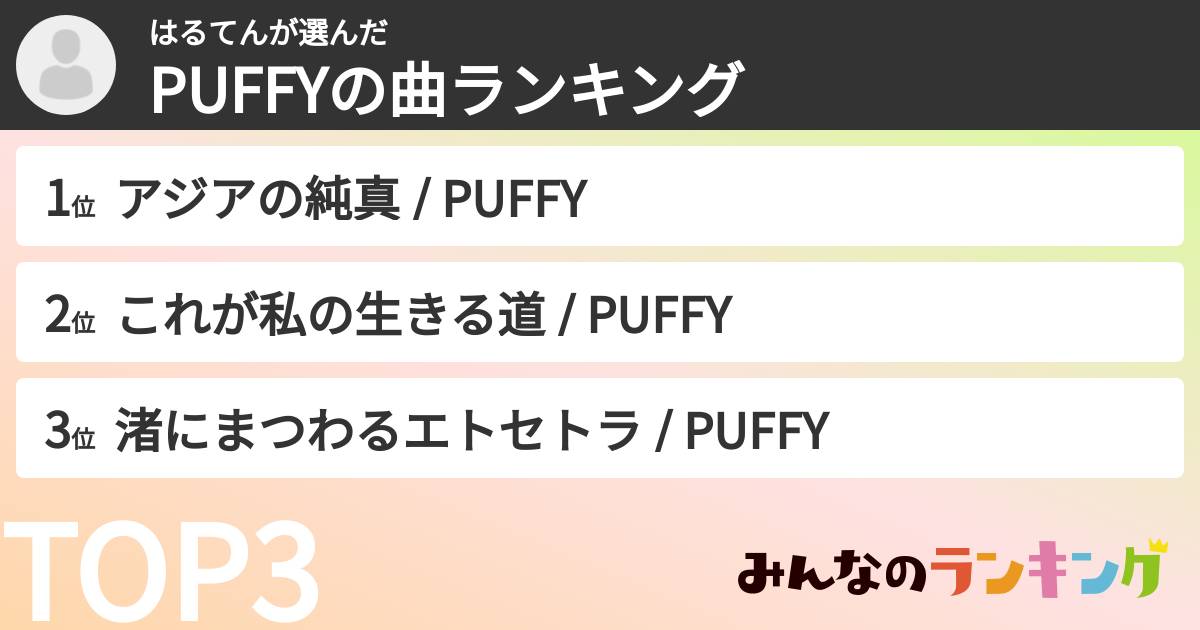 はるてんさんの「PUFFYの曲ランキング」
