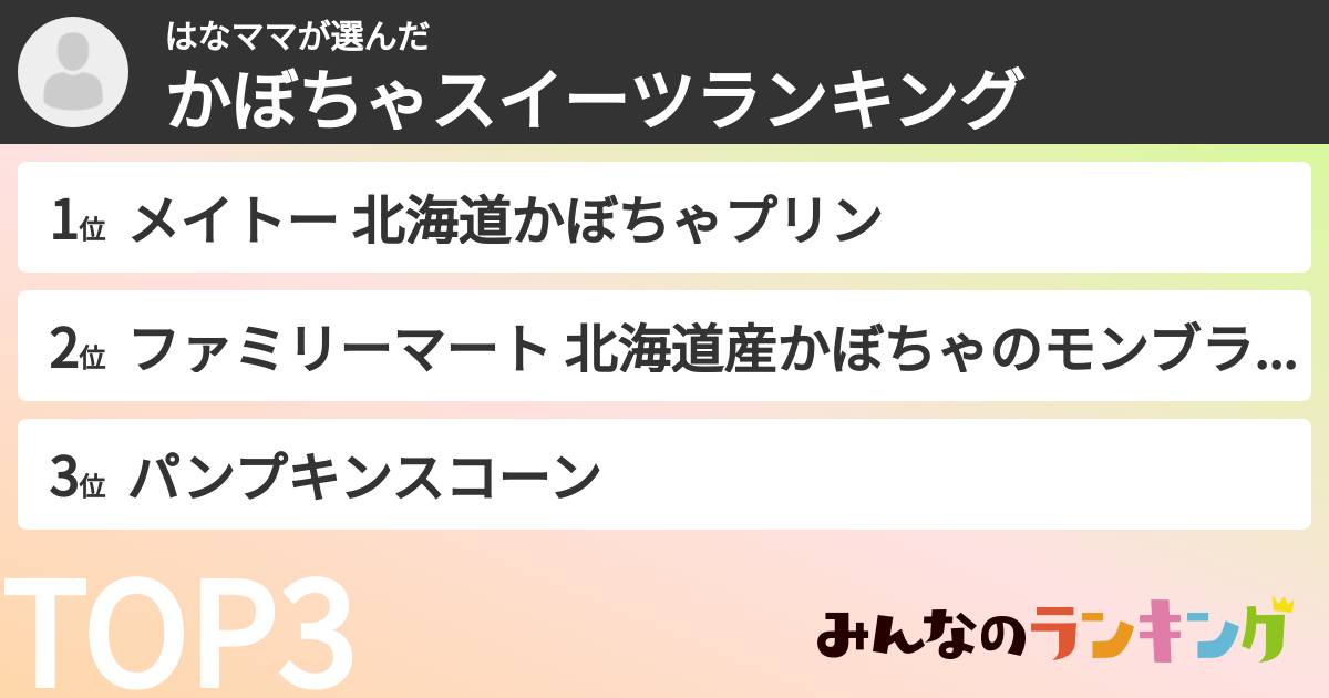 はなママさんの「かぼちゃスイーツランキング」