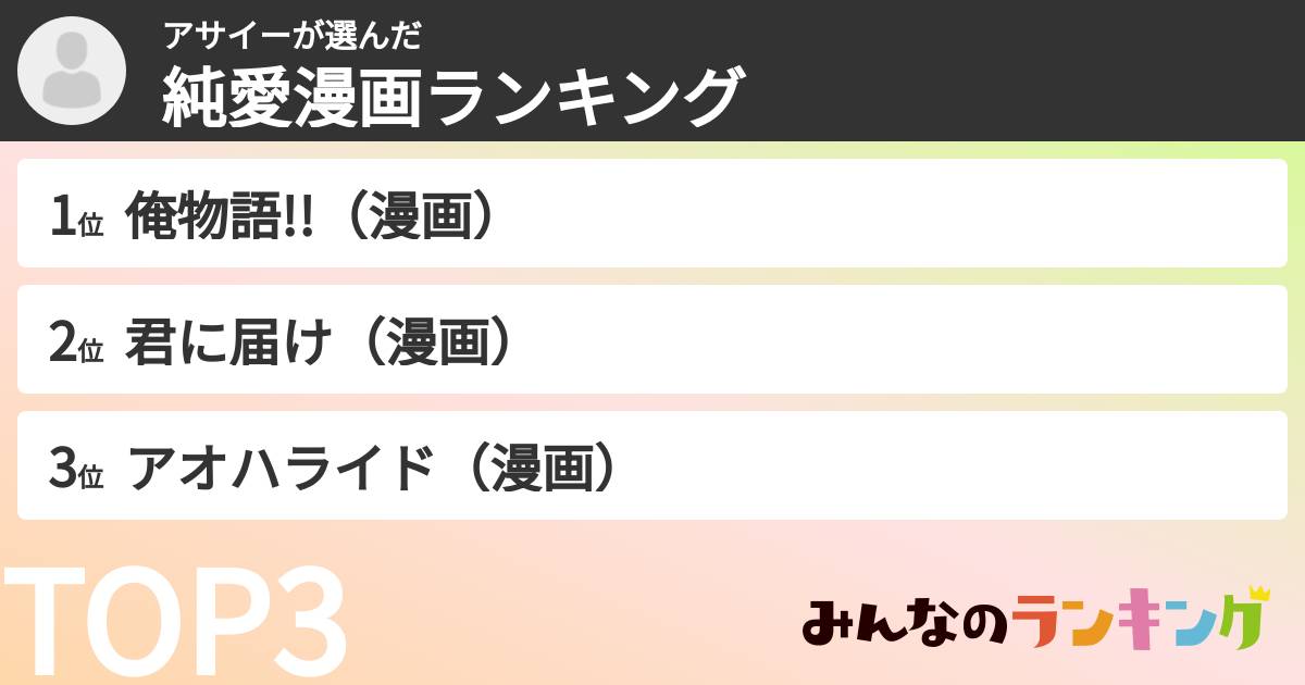 アサイーさんの「純愛漫画ランキング」