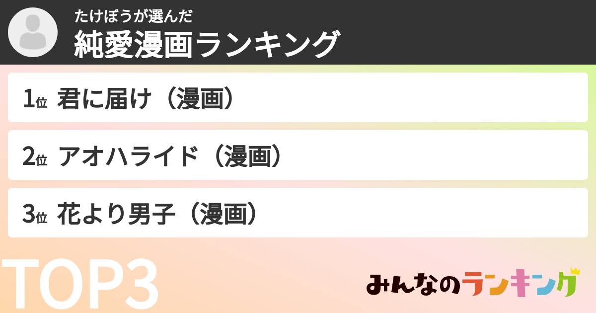 たけぼうさんの「純愛漫画ランキング」