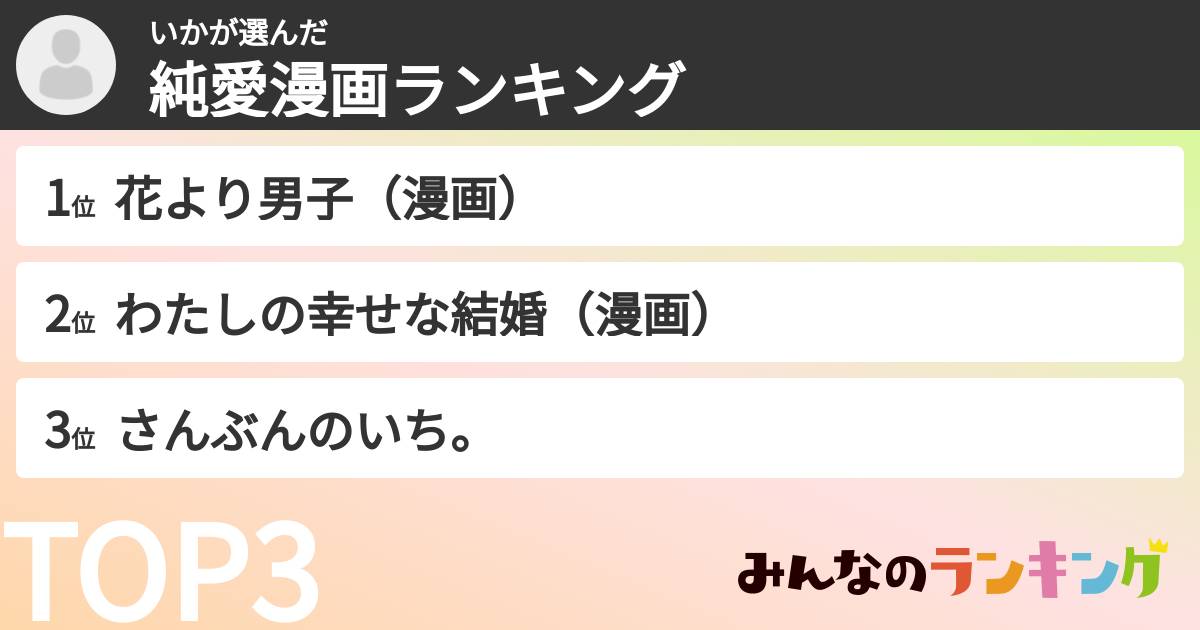 いかさんの「純愛漫画ランキング」