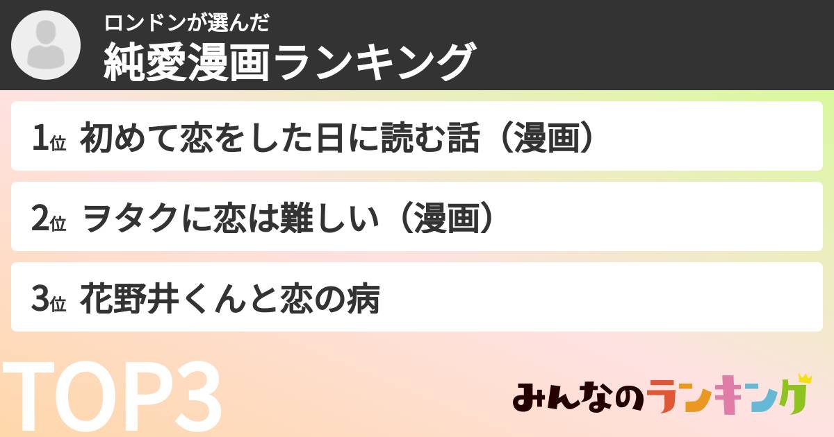 ロンドンさんの「純愛漫画ランキング」