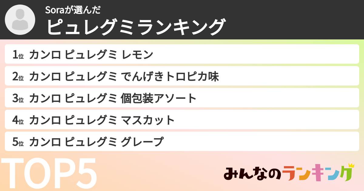 Soraさんの「ピュレグミランキング」
