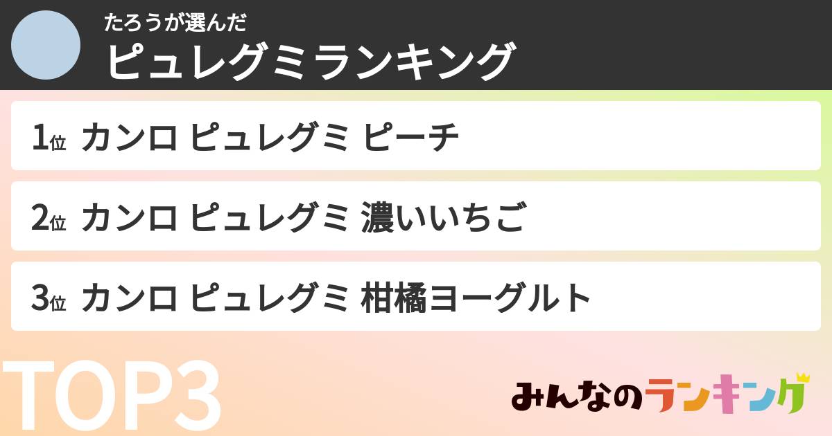 たろうさんの「ピュレグミランキング」