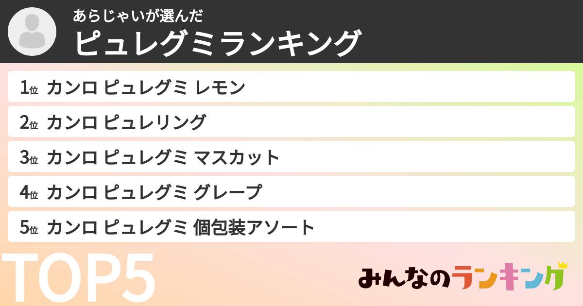 あらじゃいさんの「ピュレグミランキング」