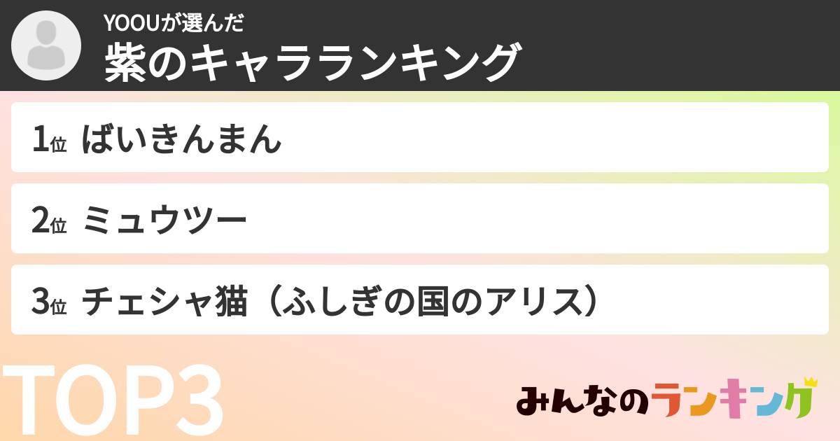 YOOUさんの「紫のキャラランキング」