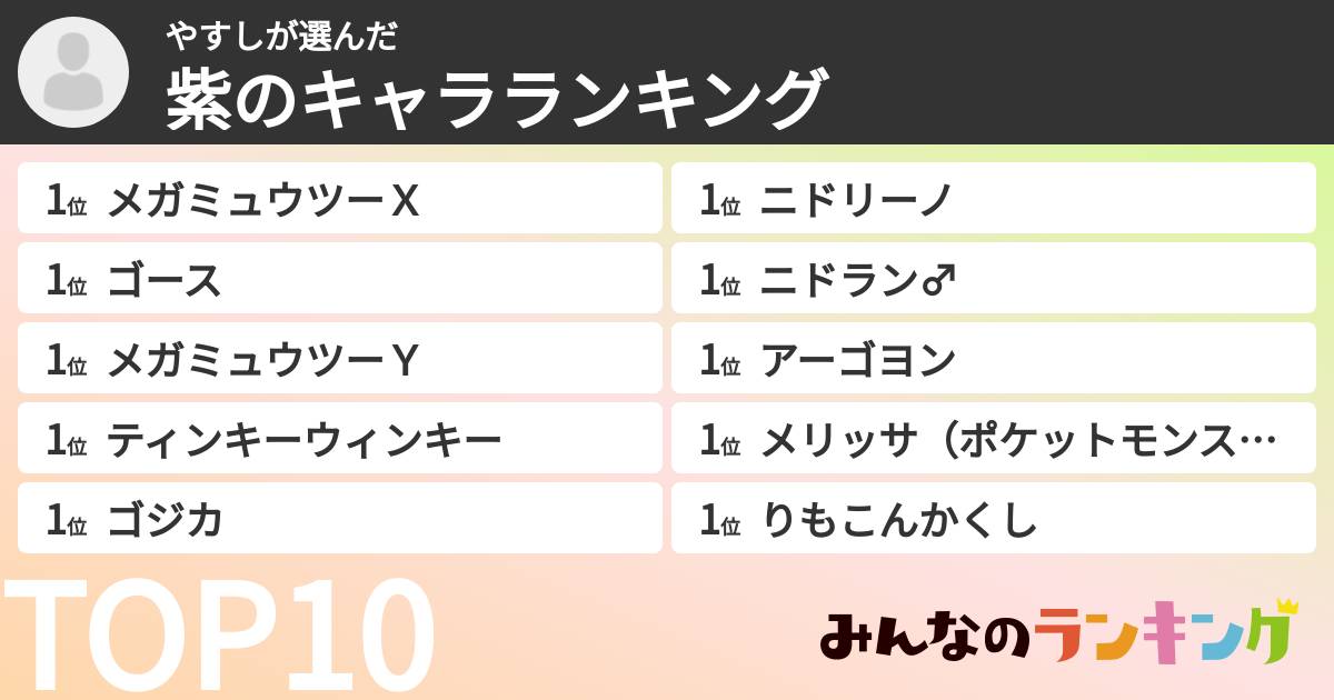やすしさんの「紫のキャラランキング」