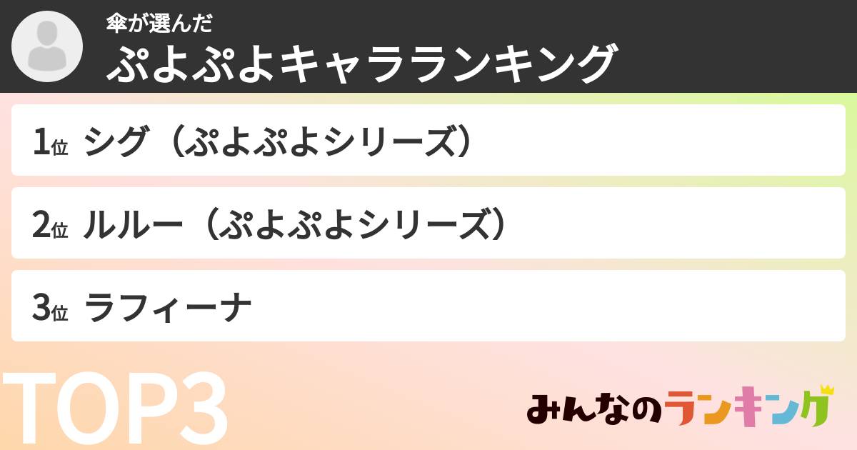 傘さんの「ぷよぷよキャラランキング」