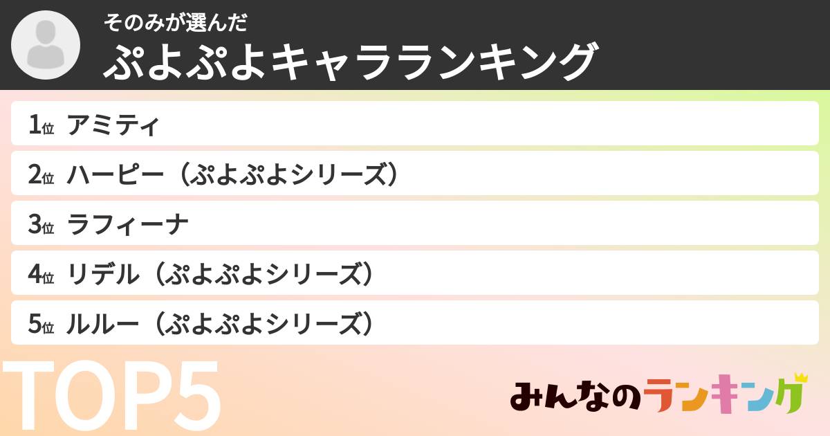 そのみさんの「ぷよぷよキャラランキング」