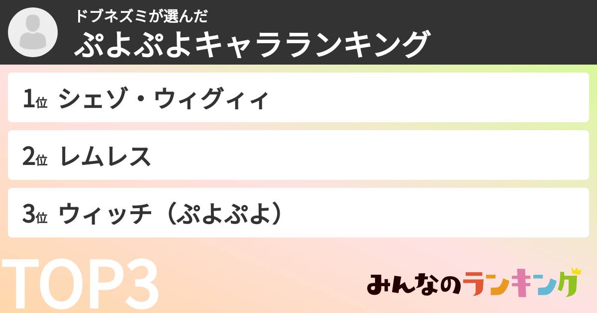 ドブネズミさんの「ぷよぷよキャラランキング」