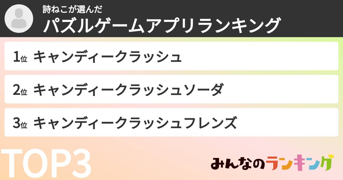 詩ねこさんの「パズルゲームアプリランキング」