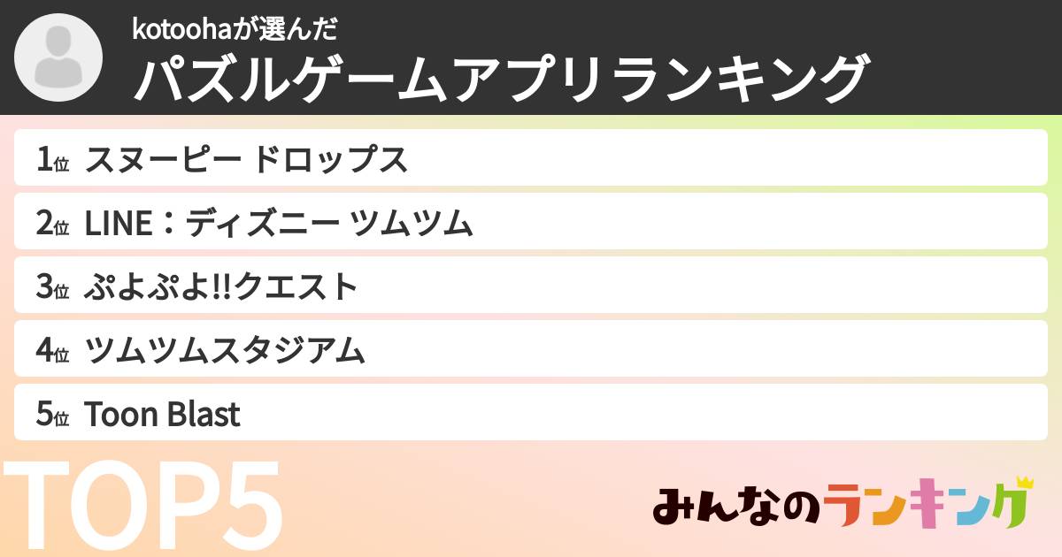 kotoohaさんの「パズルゲームアプリランキング」