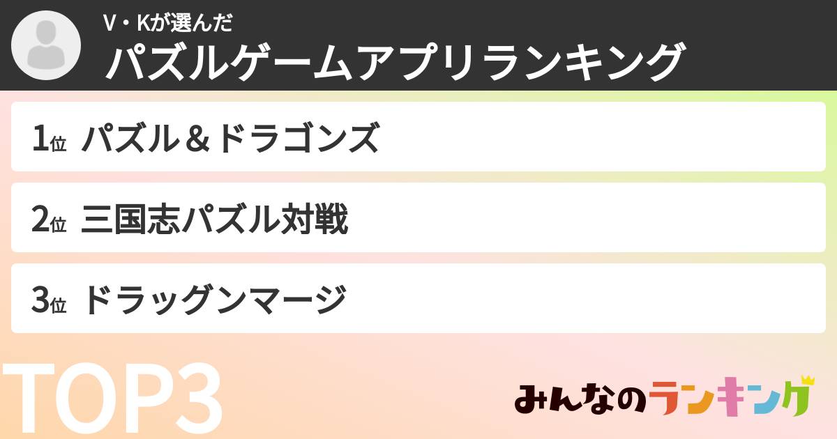 V・Kさんの「パズルゲームアプリランキング」