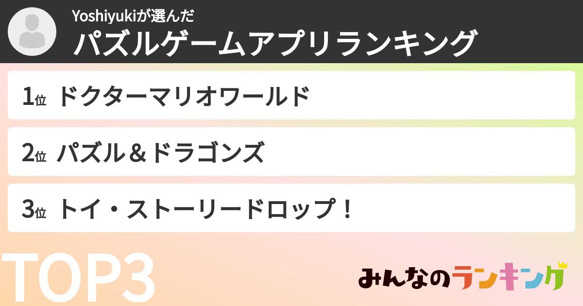 Yoshiyukiさんの「パズルゲームアプリランキング」