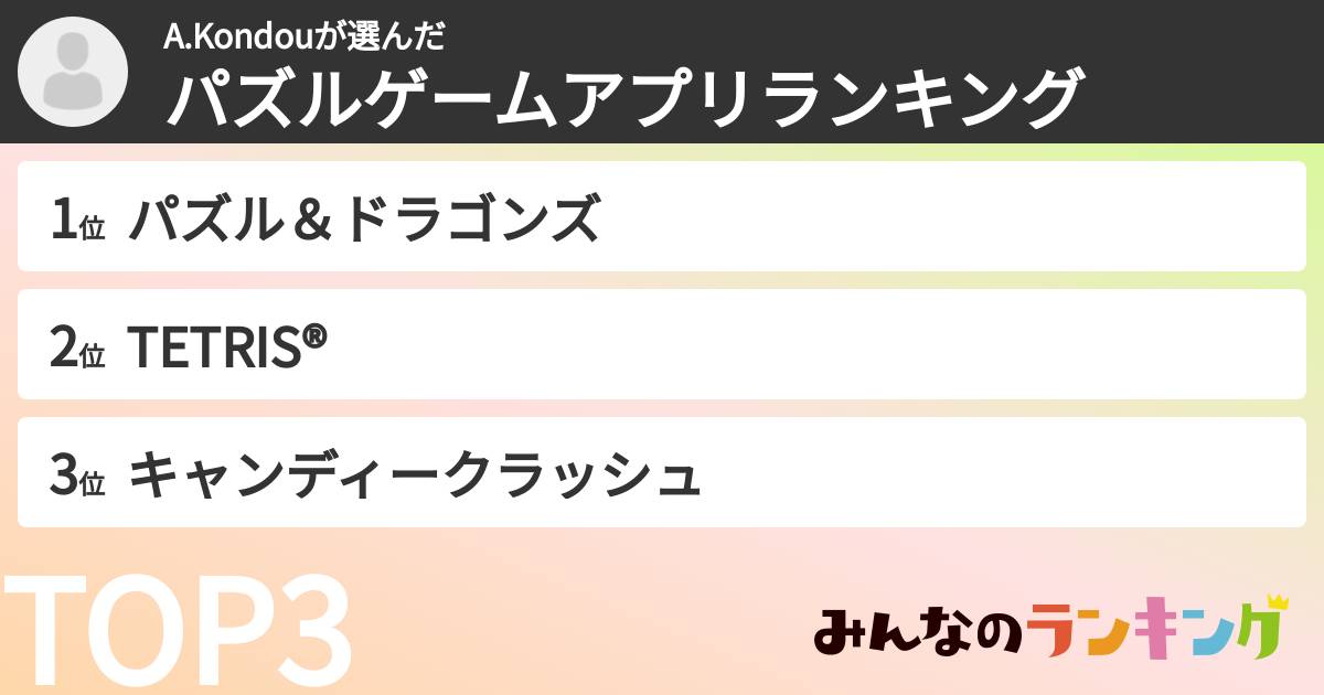 A.Kondouさんの「パズルゲームアプリランキング」