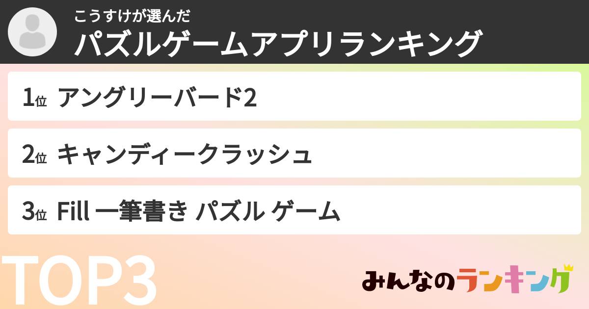 こうすけさんの「パズルゲームアプリランキング」