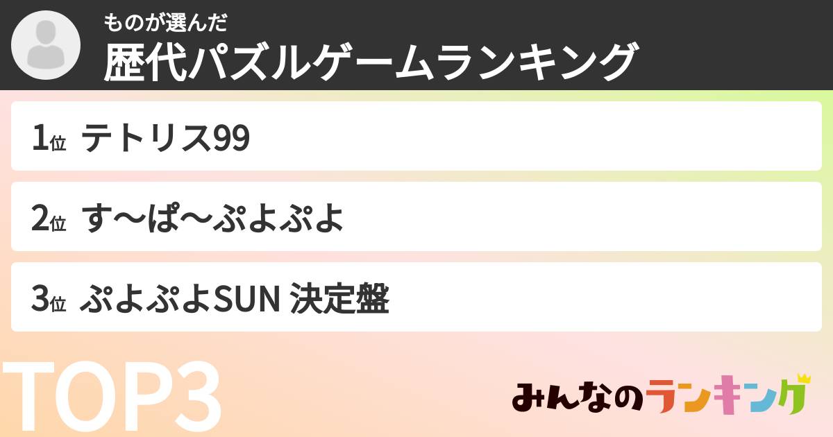 ものさんの「歴代パズルゲームランキング」
