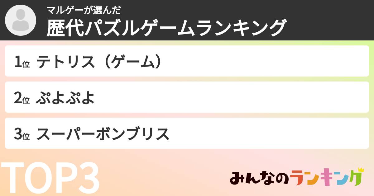 マルゲーさんの「歴代パズルゲームランキング」