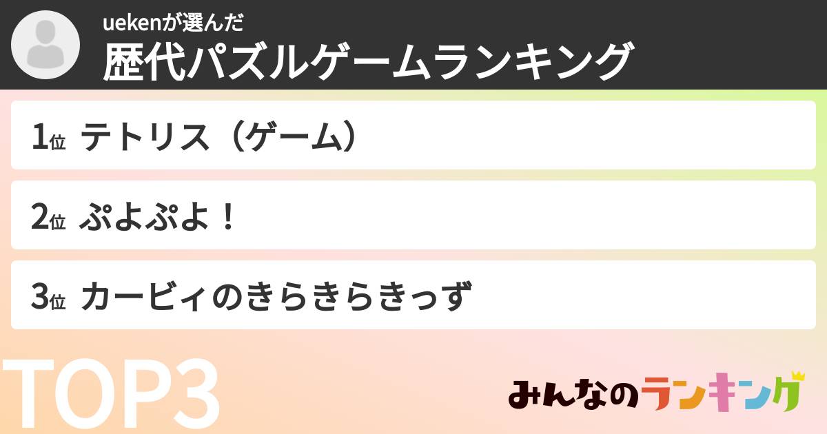 uekenさんの「歴代パズルゲームランキング」