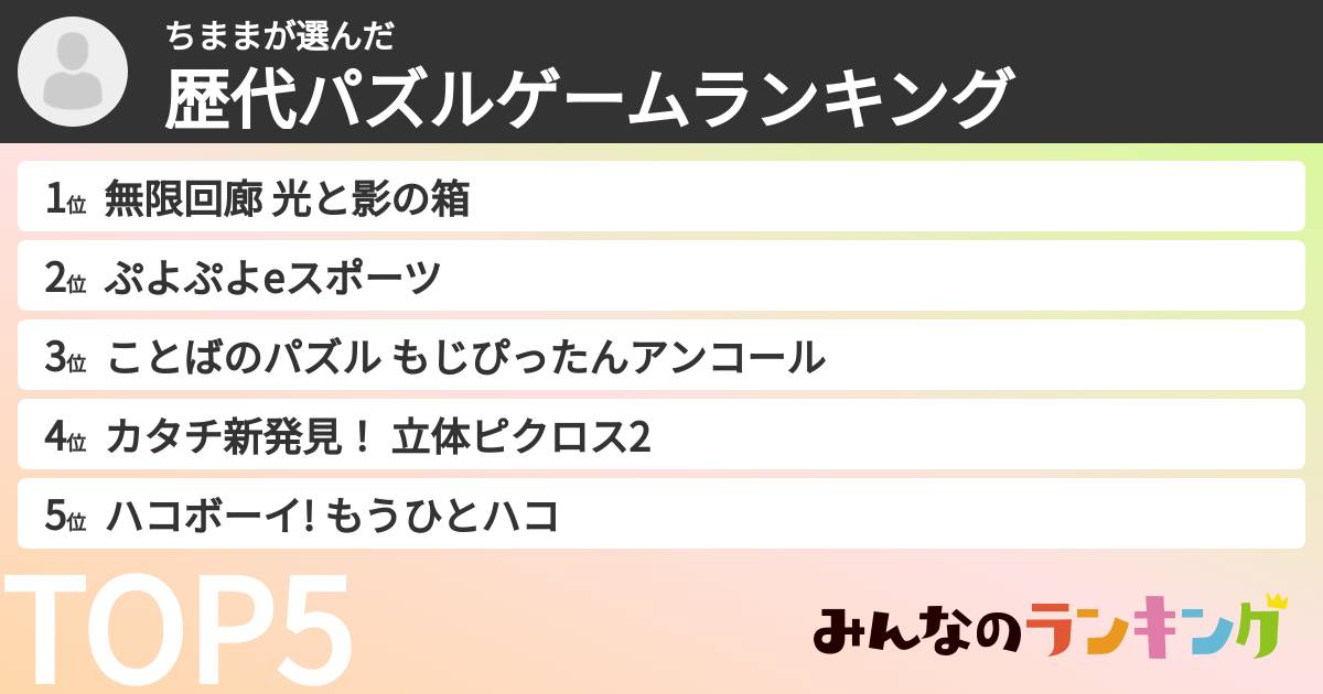 ちままさんの「歴代パズルゲームランキング」