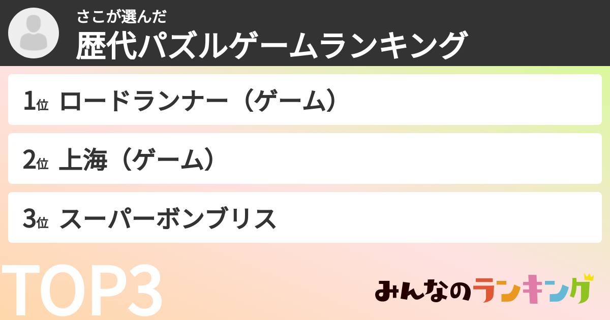 さこさんの「歴代パズルゲームランキング」