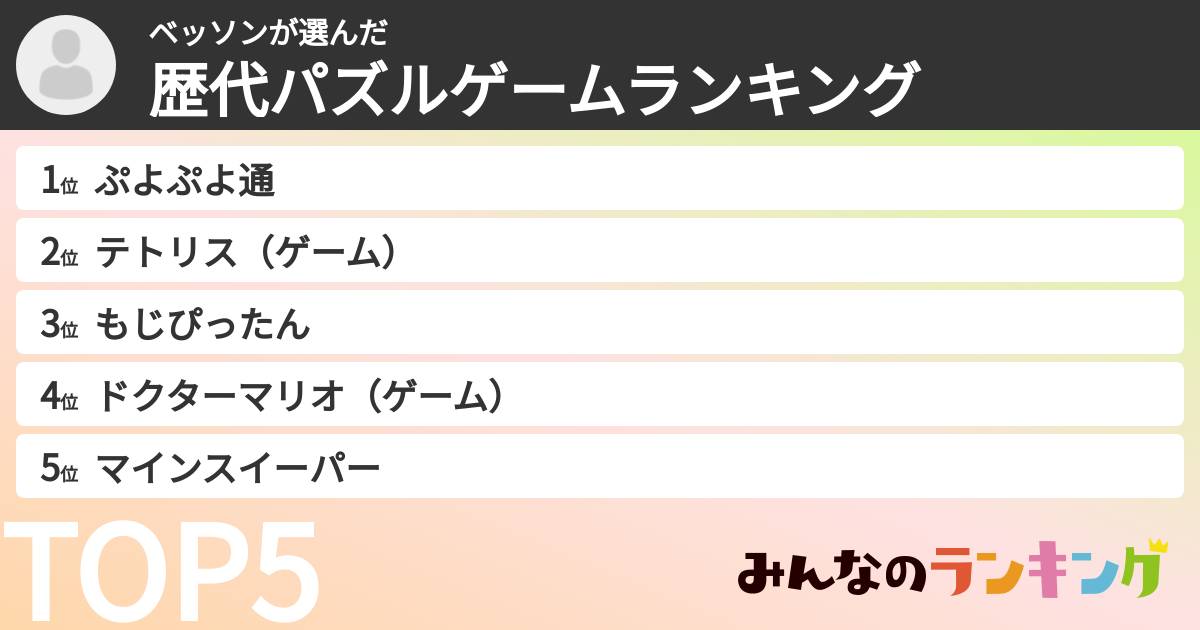 ベッソンさんの「歴代パズルゲームランキング」
