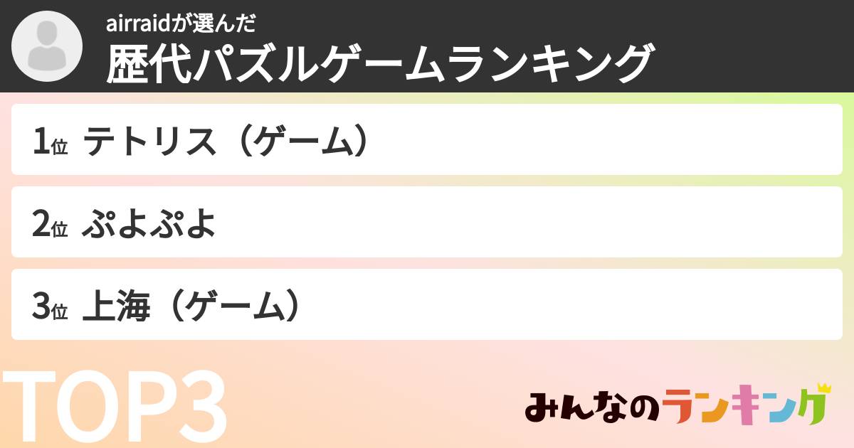airraidさんの「歴代パズルゲームランキング」