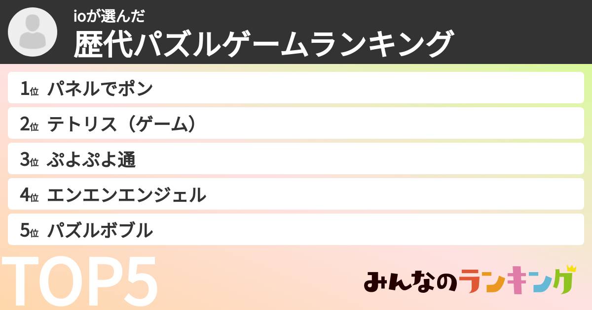ioさんの「歴代パズルゲームランキング」