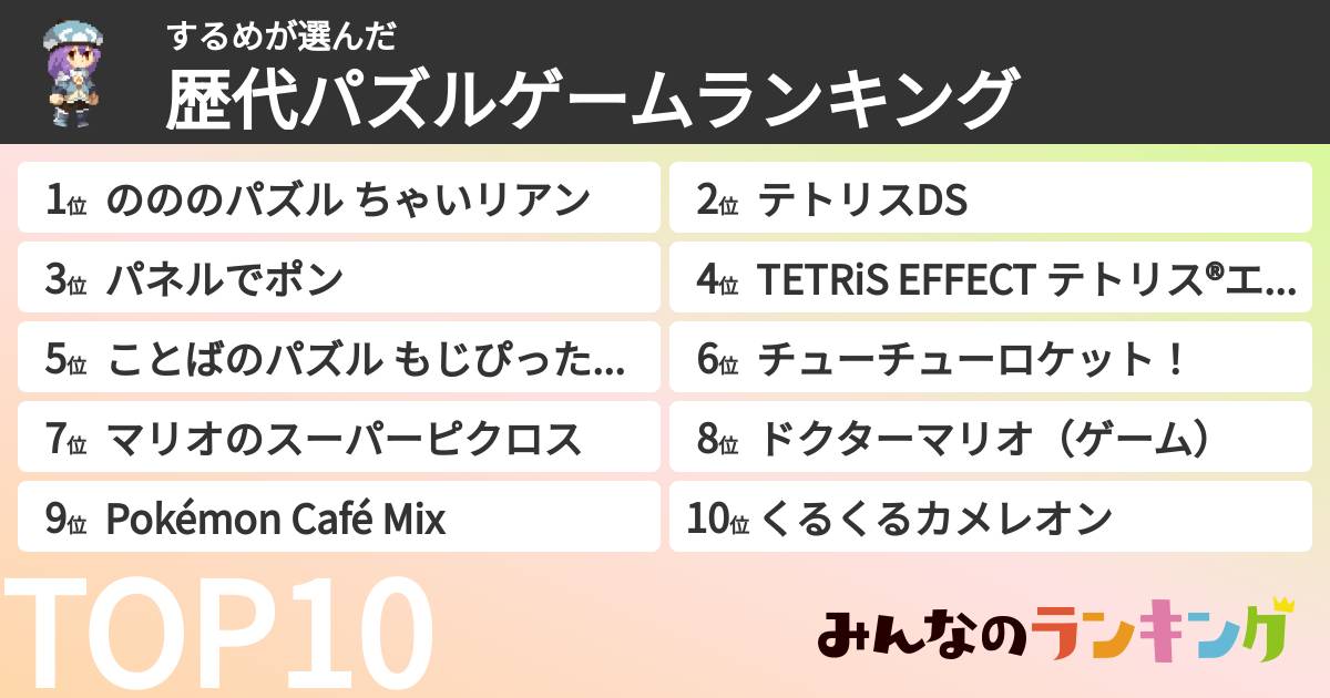するめさんの「歴代パズルゲームランキング」