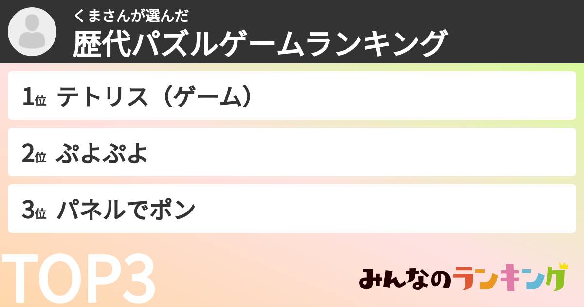くまさんさんの「歴代パズルゲームランキング」