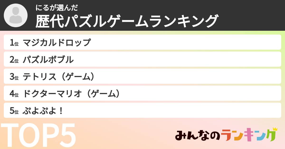 にるさんの「歴代パズルゲームランキング」