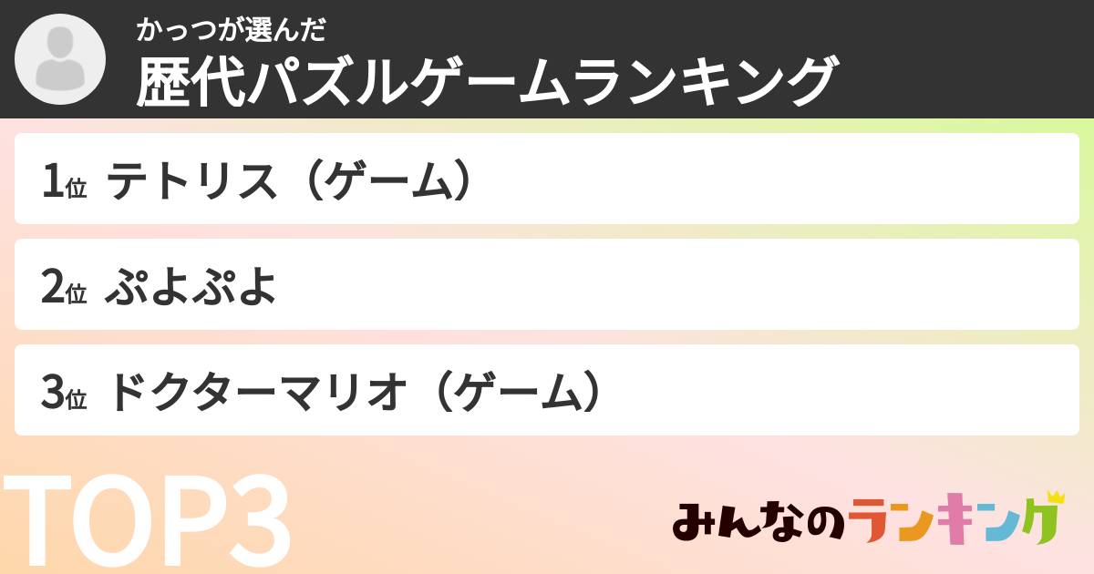 かっつさんの「歴代パズルゲームランキング」