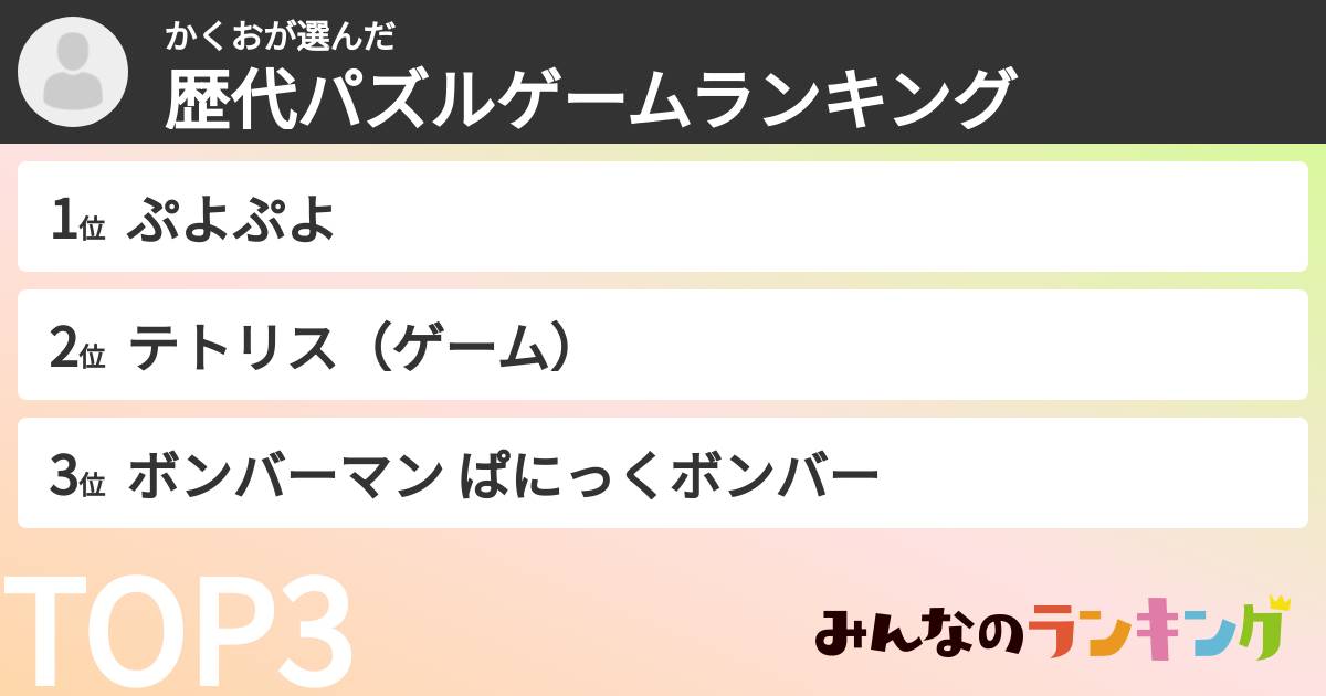 かくおさんの「歴代パズルゲームランキング」
