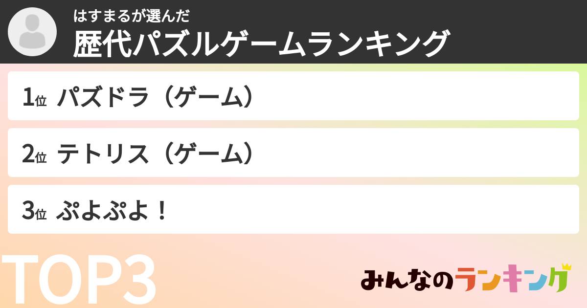 はすまるさんの「歴代パズルゲームランキング」