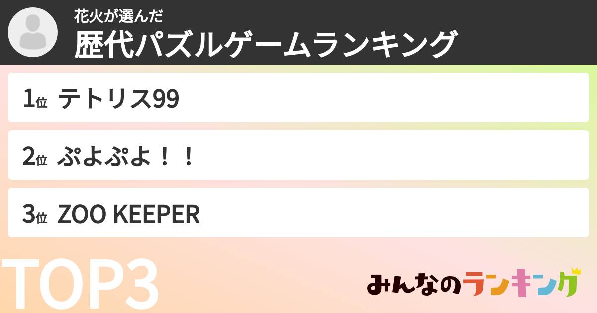 花火さんの「歴代パズルゲームランキング」