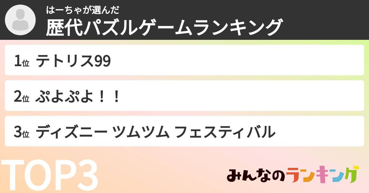 はーちゃさんの「歴代パズルゲームランキング」